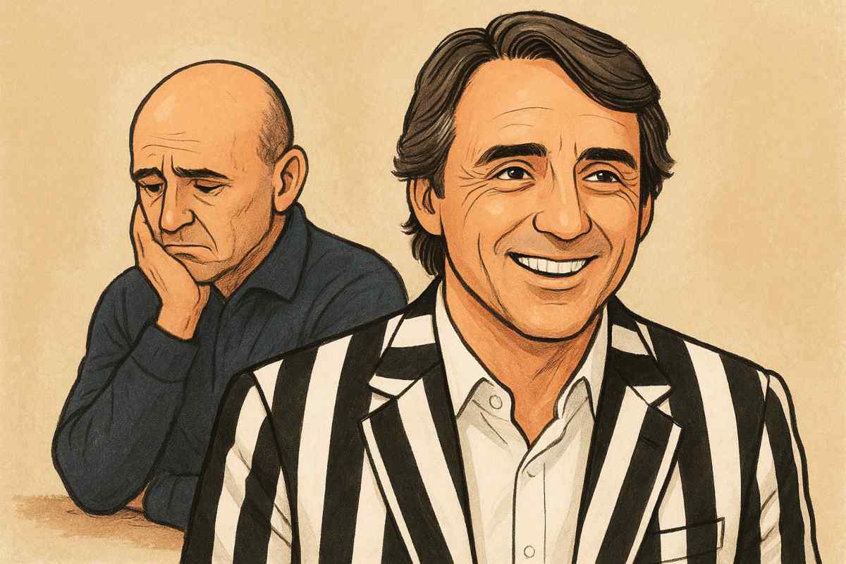 Spalletti triste e Mancini sorridente, caricatura creata con l'intelligenza artificiale